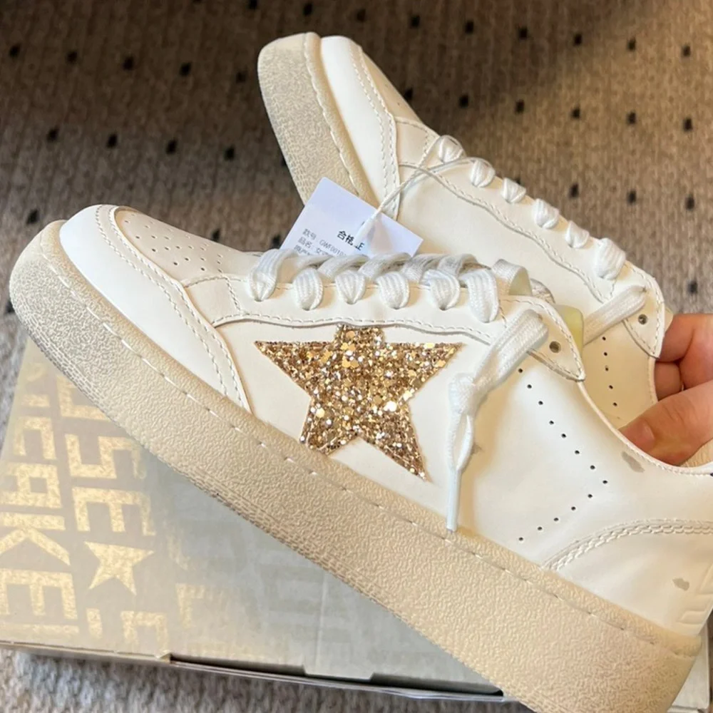 Golden Goose Women’s White Sneakers with Gold Glitter Star Detail - Picture 7 of 16